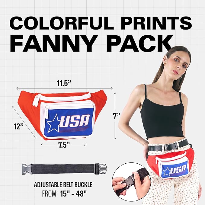 American Flag Fanny Pack I 4th of July Bum Bag Crossbody - Flag For Halloween costumes - USA Fanny Pack for 4th of July accessories for women