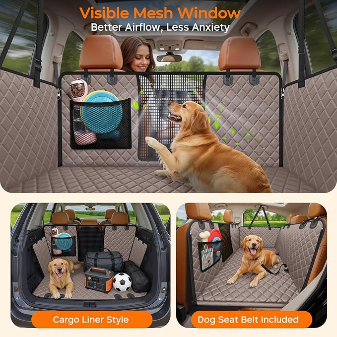 URPOWER XL Dog Backseat Extender for Full-Size Crew Cab Truck, Hard Bottom Dog Car Seat Cover for Back Seat Holds 400lbs, Waterproof Dog Hammock Pet Rear Seat Protector Travel Bed for F150 / Silverado