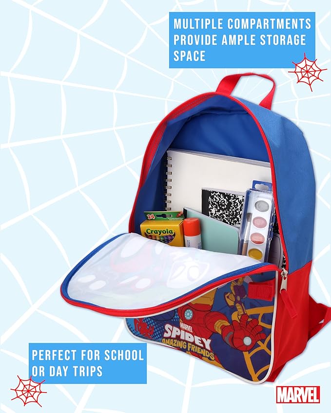 Fast Forward Spider-Man Boys Backpack and Lunch Box Set - 2 Piece 15'' School Backpack with Detachable Lunch Bag, Size One Size, Spidey and Friends Multi