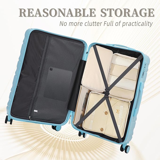 Luggage Sets 3 Piece with Double Spinner Wheels, Carry on Hardshell ABS Suitcases Set with TSA Lock, Lghtweight Checked Luggage for Different Travelling (Blue, 20"/24"/28")