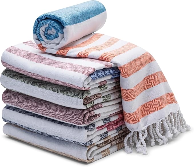 Cotton Turkish Beach Towel with Towels Oversized 36"x72" Pool Absorbent Extra Large Quick Dry Sand Travel Towel (Ocean Pastels, 6 Pack)