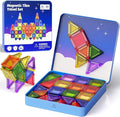 Mini Magnetic Tiles Travel Kit for Kids Ages 3-8, 60pcs Portable Magnetic Building Blocks with Visual Storage Guide & Metal Play Base, STEM Sensory Toys for Preschool Learning
