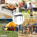 GARLLEN Folding Camping Table Max 27.5", 3-Height Adjustable Portable Camping Table with Carrying Bag, Lightweight Aluminum Folding Picnic Tables for BBQ, Travel, Outdoor, 34.2" L x 15.7" W