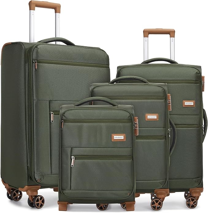 Softsied Suitcases 4 Piece Luggage, Polyester with Spinner Wheels and Lock, Suitable for Carrying Around and for Travel, Unisex, Army Green