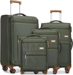 Softsied Suitcases 4 Piece Luggage, Polyester with Spinner Wheels and Lock, Suitable for Carrying Around and for Travel, Unisex, Army Green