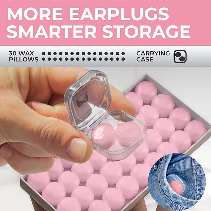 Peace&Quiet | PQ Wax Ear Plugs for Sleeping - 30 Silicone Wax Earplugs for Sleeping and Swimming, Gel Ear Plugs for Noise Cancelling, Sound Blocking Level of 32 Db