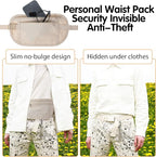 2 Pcs Travel Money Belt for Women,Hidden Money Pouch for Travel,Undercover Anti-Theft Travels Moneys Belt Under Clothes for Cash Cards Passport Keys Mobile Phone for Men Women