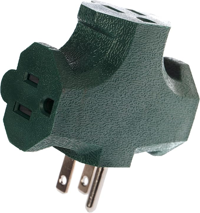 Projectpak 3 Outlet T Shaped Wall Plug Grounding Adapter Splitter Extender – Durable Grounded Power Tap | 3 Pack (Green)