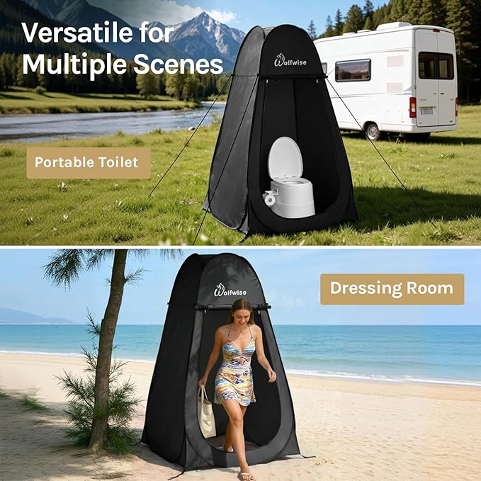 Wolfwise Pop Up Shower Tent for Camping Essentials, Portable Instant Changing Tent with Ventilation Window & Carry Bag, Privacy Dressing Room Bathroom Toilet for Beach & Outdoor, Standard, Black