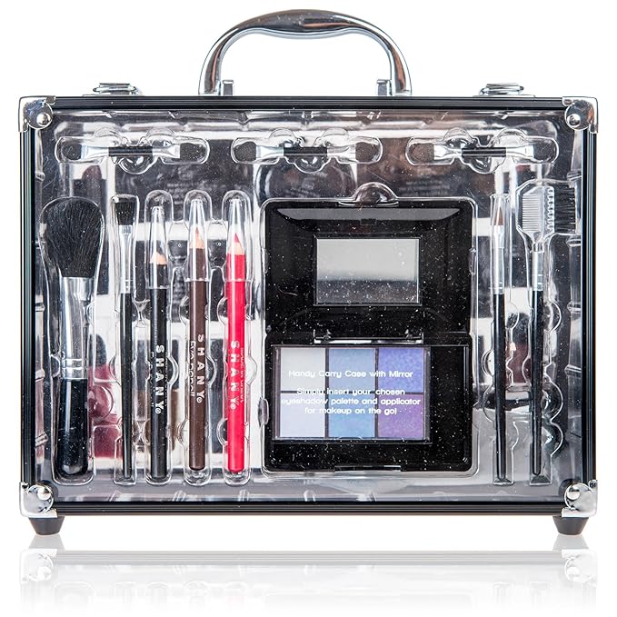 SHANY Carry All Trunk Makeup Train Case with Re-usable Aluminum Beauty Storage Organizer Case. Make up Set with Eye palettes, Blushes,Face Powders, Manicure, Pedicure and Cosmetics Brushes. GIFT SET