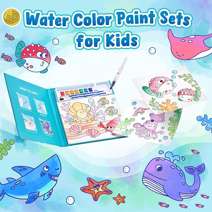 JoyCat Paint with Water Coloring Books for Toddlers, Watercolor Painting Sets for Kids Ages 3-5 4-8, Arts and Crafts Drawing Activities Toy Birthday Gifts for Boys Girls (Sea Animals)