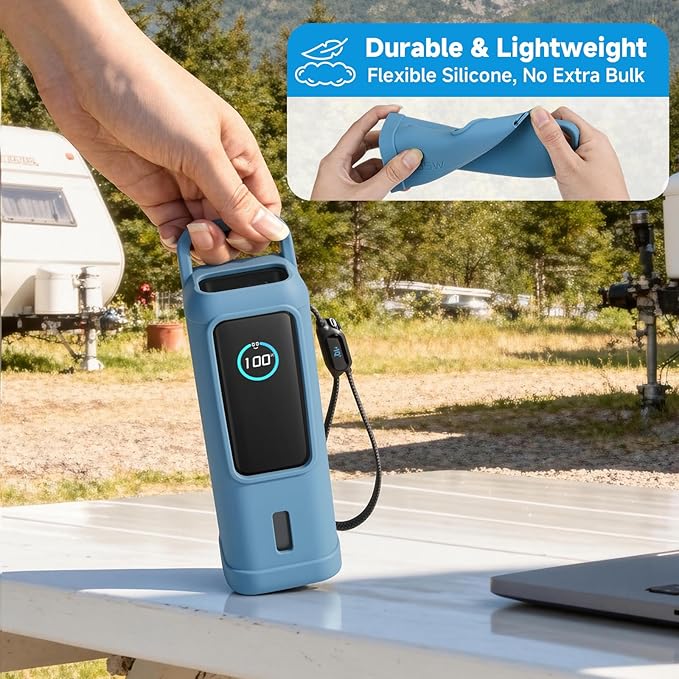 Silicone Case for Anker Laptop Power Bank 25,000mAh Portable Charger, Travel Protective Cover Compatible with Anker Power Bank 165W (Blue Case Only)