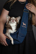 Noah & Paw Dog Sling Carrier for Small Dogs 3-10lb, Dog Sling for Small Dogs and Cats, Dog Carrier with Adjustable Padded Strap, Premium Denim, Lined with Fur, Double Safety Feature, Machine Washable