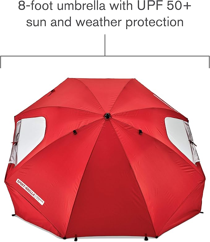 Sport-Brella Premiere UPF 50+ Umbrella Shelter with Patented Side Panels and Tilt Mechanism, Heavy-Duty 1.25 Inch Center Pole, Auger Anchor for Sand and Grass
