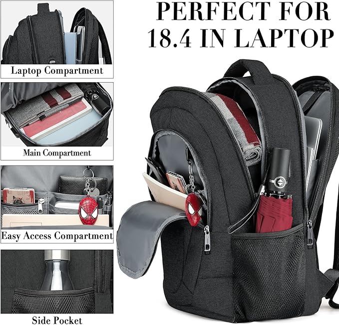 BIKROD 45L Extra Large Travel Laptop Backpack for Men and Women, Carry on Back Pack Fit 18.4 IN Laptop, Black, Gift