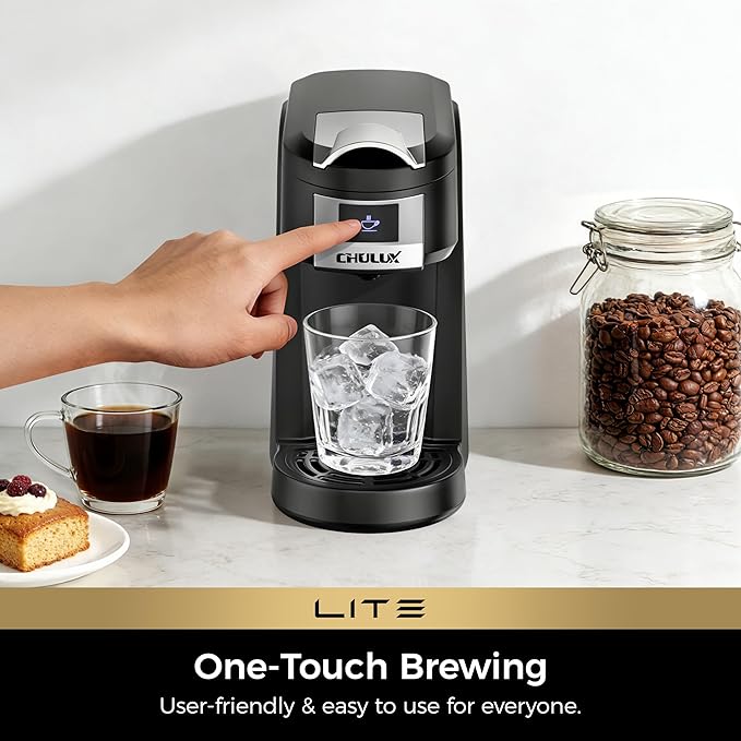 CHULUX Lite Single Serve Coffee Maker for K Cup Capsules, Single Cup Reservoir Coffee Maker with One Touch Brewing, 5 to 12 Oz Brew Sizes, Designed Specifically for Standard Mugs, Black