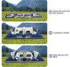 CAMPROS CP Tent 12-Person-Camping-Tents,3 Room Family Tents,Waterproof Windproof Family Tent with Top Rainfly,6 Large Mesh Windows,Double Layer,Easy Set Up, Portable with Carry Bag-20' x 9' x 72"(H)