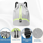 JELUTAR Drawstring Backpack Gym Bag with Shoes Compartment for Soccer, Basketball, Swim, Water-Resistant String Backpack Beach Cinch for Women Men, Grey, Medium
