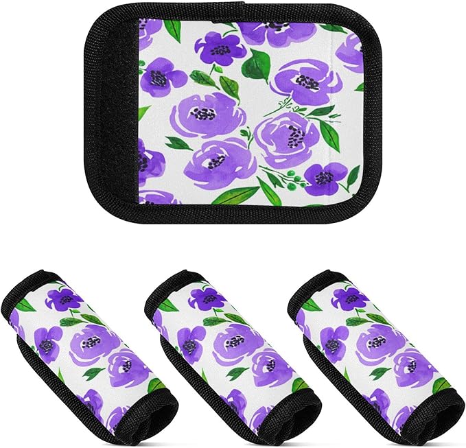 2 Pack Purple Flowers Luggage Handle Wrap, Detachable Luggage Tag, Neoprene Suitcase Wrap with Comfort Grip & Bright Identifier for Suitcase, Travel Bag, Sports Bag