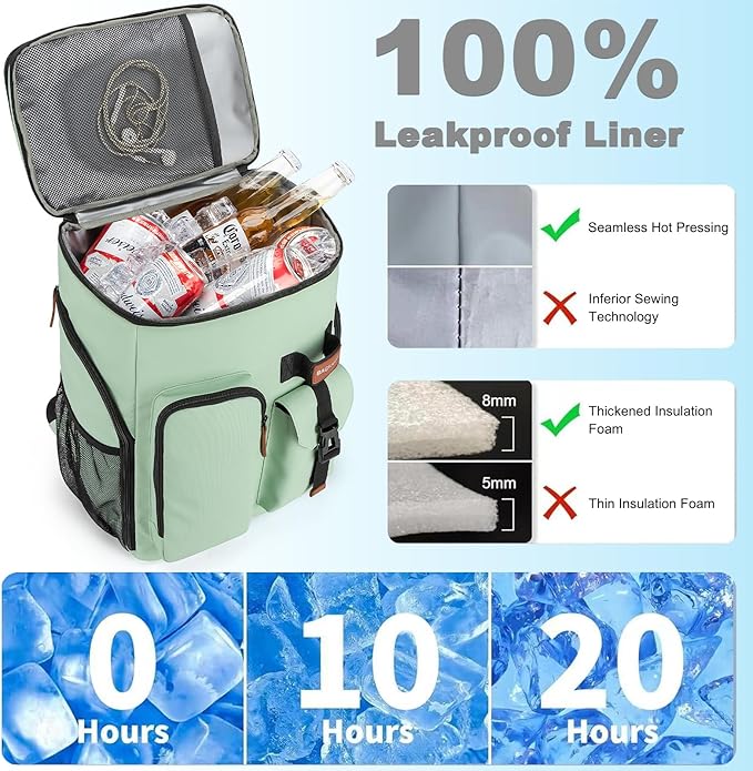BAGPARKK Insulated Cooler Backpack,33/45 Cans Multifunctional Double Deck Leakproof Cooler Bag with Sternum Strap,Large Capacity Lightweight Travel Camping Beach Backpack