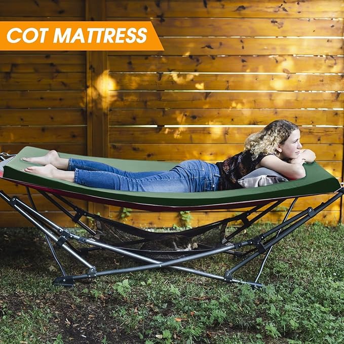 CYMULA Camping Cot Mattress 2in Memory Foam Sleeping Pad,Soft Warm Non-Slip Camping Mattress Topper with Retaining for Adults,Portable Roll up Pad for Travel（only Mattress）
