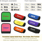 6 Pack Personalized Luggage Handle Wrap with Embroidered Name Custom Soft Grip Handle Cover for Suitcase, Travel Bag Machine Washable Luggage Identifier for Airplane, Cruise, Road Trip