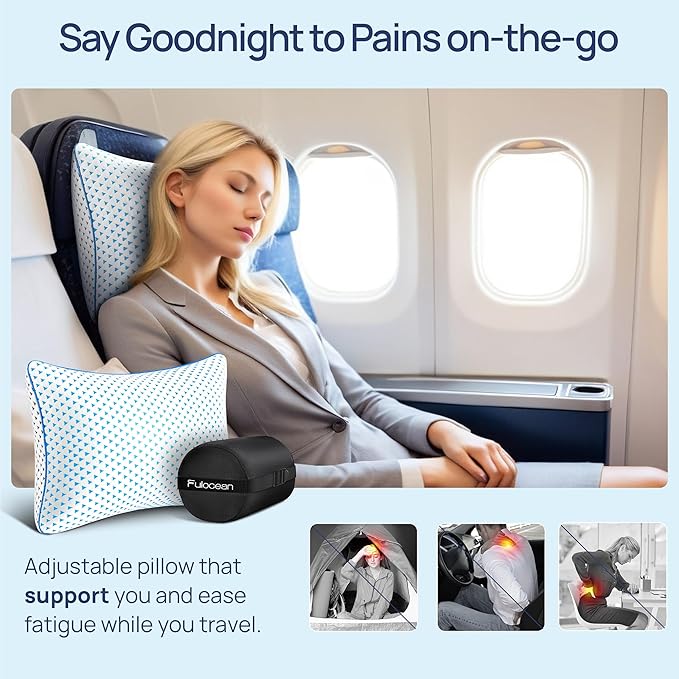Small Cooling Memory Foam Travel Pillows for Airplanes Sleeping, Compressible Camping Pillow, Mini Adjustable Shredded Foam Bed Pillow for Medium Firm Neck Knee Lumbar Support, Ideal Car, Backpacking