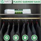 PARTY BARGAINS 60 x 20 Inch Disposable Clear Garment Bags, 50 Pack – Heavy-Duty Plastic Clothes Covers for Suits Dresses Coats, Closet & Travel