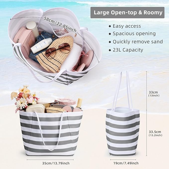 KALIDI Beach Tote Bag Women Large Waterproof Sandproof Shoulder Handbag Packable Grocery Bag Hobo Purse for Picnic Vacation
