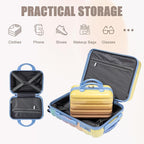 Kids Luggage Sets for Girls, 2 Piece Luggage Set, 20 Inch Rotating Wheel Suitcase with 14 Inch Cosmetic Case, Lightweight Hardshell Suitcase with 360° Spinner Wheels for Travel (Blue+Yellow)