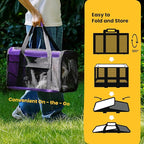 Conlun Cat Carrier Bag,Soft-Sided Pet Carriers for Dogs with 4-Sided Mesh,Airline Approved Cat Transport Carrier for Small&Medium Cats Kitten Puppy Up to 15LB,Collapsible Cat Travel Carrier-M,Purple