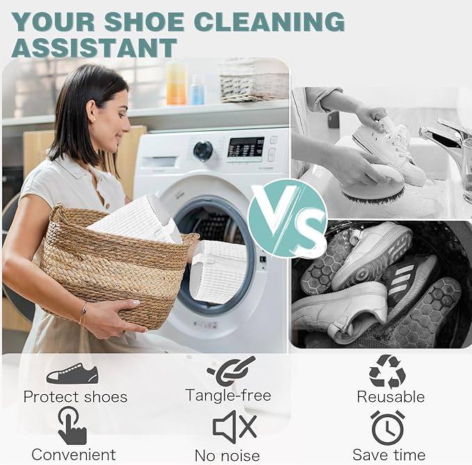 Shoe Washing Machine Bag,Laundry Shoe Bag for Washer and Dryer,Reusable Shoe Cleaning Bag for Sneakers,Tennis Shoes,With Self-locking Zipper, Microfiber Inside,Include Shoe Bag (Pro White - 1 Pack)