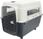 SportPet Airline Compliant XX-LARGE 39" Travel Dog Kennel-Durable Plastic Airline Pet Carrier w/ Removable Wheels & Food Bowls, Collapsible Indoor/Outdoor Dog Kennel, Dogs up to 36"L & 27"H-Cream/Gray