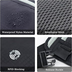 FuninCrea Waterproof Hidden Money Belt for Travel, Anti-Theft Belt Bag with RFID Blocking Function Adjustable Slim Waist Bag with 2 Zipper Pockets & 1 Back Pocket for Travel Running (B, Black & Grey)