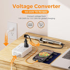 TESSAN 220V to 110V Voltage Converter, Universal Travel Power Adapter Combo with International Plug (Type C/G/D/I/L), 2AC 4 USB Ports(1 USBC)，230W Max Step Down Transformer for US to Europe