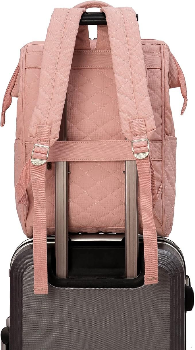 Kinmac Wide Open Style Laptop Backpack Travel Outdoor Backpack For Laptop Up to 15.6 Inch(Pink Embroidery)