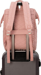 Kinmac Wide Open Style Laptop Backpack Travel Outdoor Backpack For Laptop Up to 15.6 Inch(Pink Embroidery)