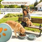 Collapsible Dog Bowls, 2-in-1 Silicone Pet Food and Water Bowl with Carabiner, Portable Double Compartment Dish for Travel, Camping, Hiking Puppy Essentials (Green)