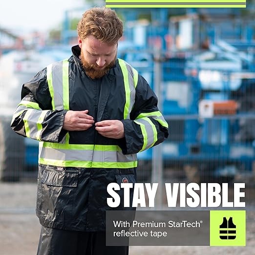 Pioneer Hi Vis Lightweight Waterproof Safety Rain Suit - Reflective Work Rain Gear for Men and Women