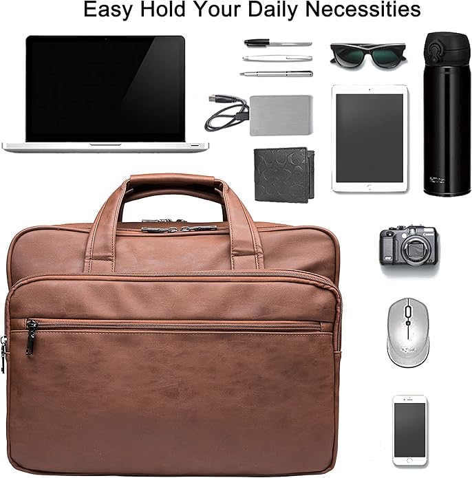 seyfocnia Leather Laptop Bag, Men's 15.6 Inche 17.3 Inche Messenger Briefcase Business Satchel Computer Handbag Shoulder Bag