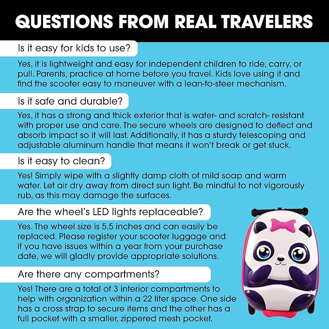 KIDDIETOTES Ride-On Scooter Suitcase for Kids – Hardside Lightweight Carry-On Luggage with Foldable Scooter, LED Wheels, Travel Fun for Toddlers & Children