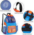 Swim Bag for Kids Mesh Beach Backpack for Boys Lightweight Drawstring Beach Bag Swimming Pool Sports Gym String Bag (Blue)