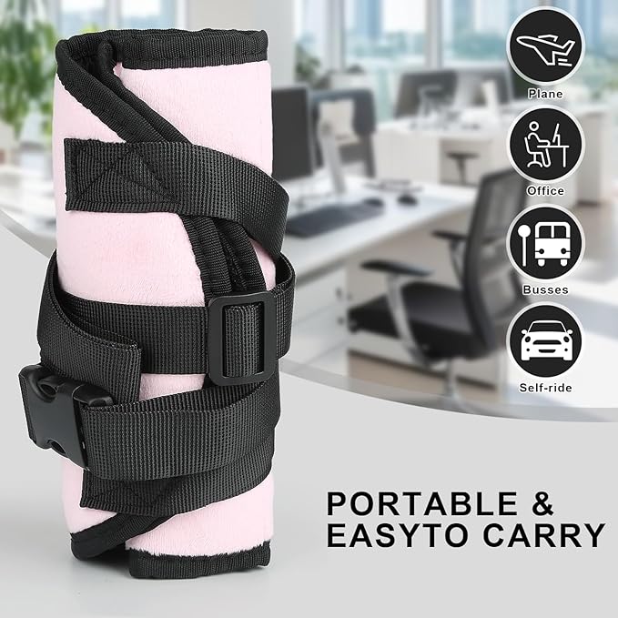 Airplane Foot Rest (Travel Comfortably), Pink Nylon Foot Hammock with Adjustable Metal Frame, Perfect for Airplane, Train, or Office Use