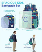 VASCHY Boy Kids Backpack & Lunch Bag Set, 2-in-1 School Bookbag with Insulated Lunch Box for Preschool, Daycare, Kindergarten & Elementary School – Navy Dinosaurs