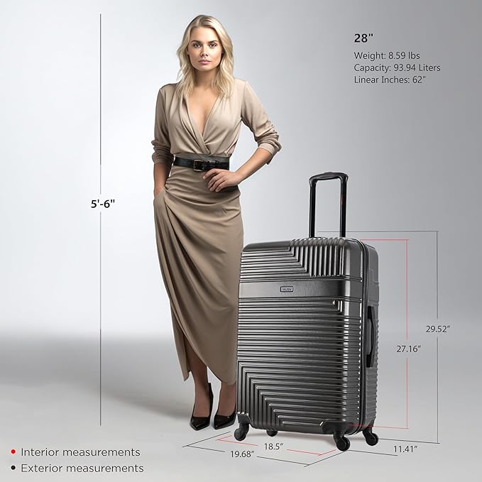 InUSA RESILIENCE Luggage with Spinner Wheels | Durable Lightweight Hardside Suitcase, Spacious Travel Bag with Handle and Trolley | 28-Inch Large Checked Luggage | Charcoal