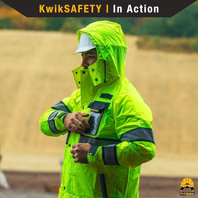 KwikSafety - Charlotte, NC - TORRENT Rain Jacket & Trench Coat ANSI OSHA Class 3 High Visibility Jacket Hi Vis Rain Gear