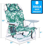 2 Pack Lightweight Portable Camping Beach Chair for Adults, Outdoor Lay Flat Folding Beach Chairs with 5 Positions, Backpack Beach Chair with Towel Bar, Zipper Pouch, Cup Holder, Green Leaves