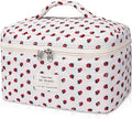 Gosect Large Makeup Bag, Cute Cosmetic Bag for Women Girls, Floral Coquette Aesthetic Toiletry Bag, Travel Make Up Organizer Bag (Strawberry)