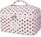 Gosect Large Makeup Bag, Cute Cosmetic Bag for Women Girls, Floral Coquette Aesthetic Toiletry Bag, Travel Make Up Organizer Bag (Strawberry)