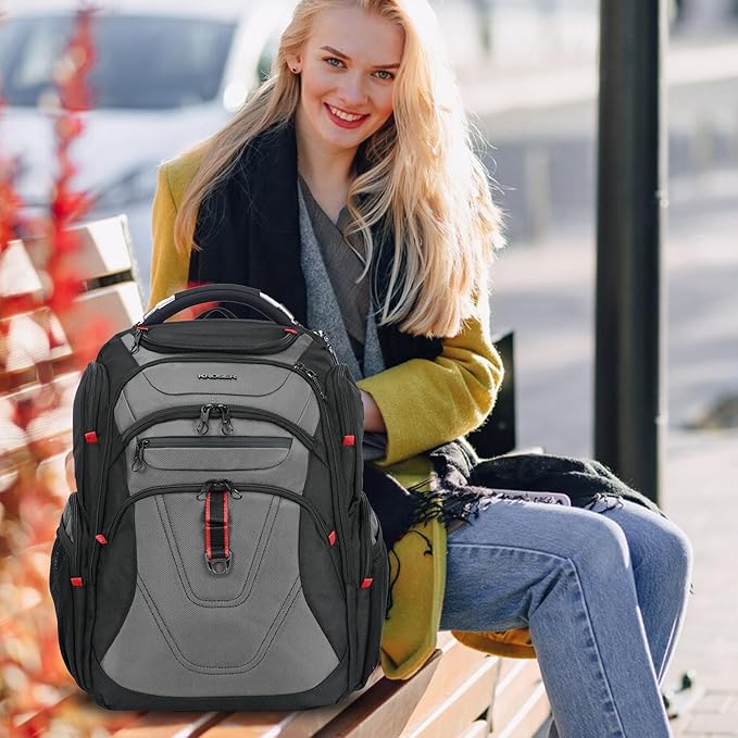 KROSER TSA Friendly Travel Laptop Backpack 17.3 inch XXXL Gaming Backpack Water-Repellent College Daypack Business Backpack with RFID Pockets & USB Port for Men/Women-Black/Grey